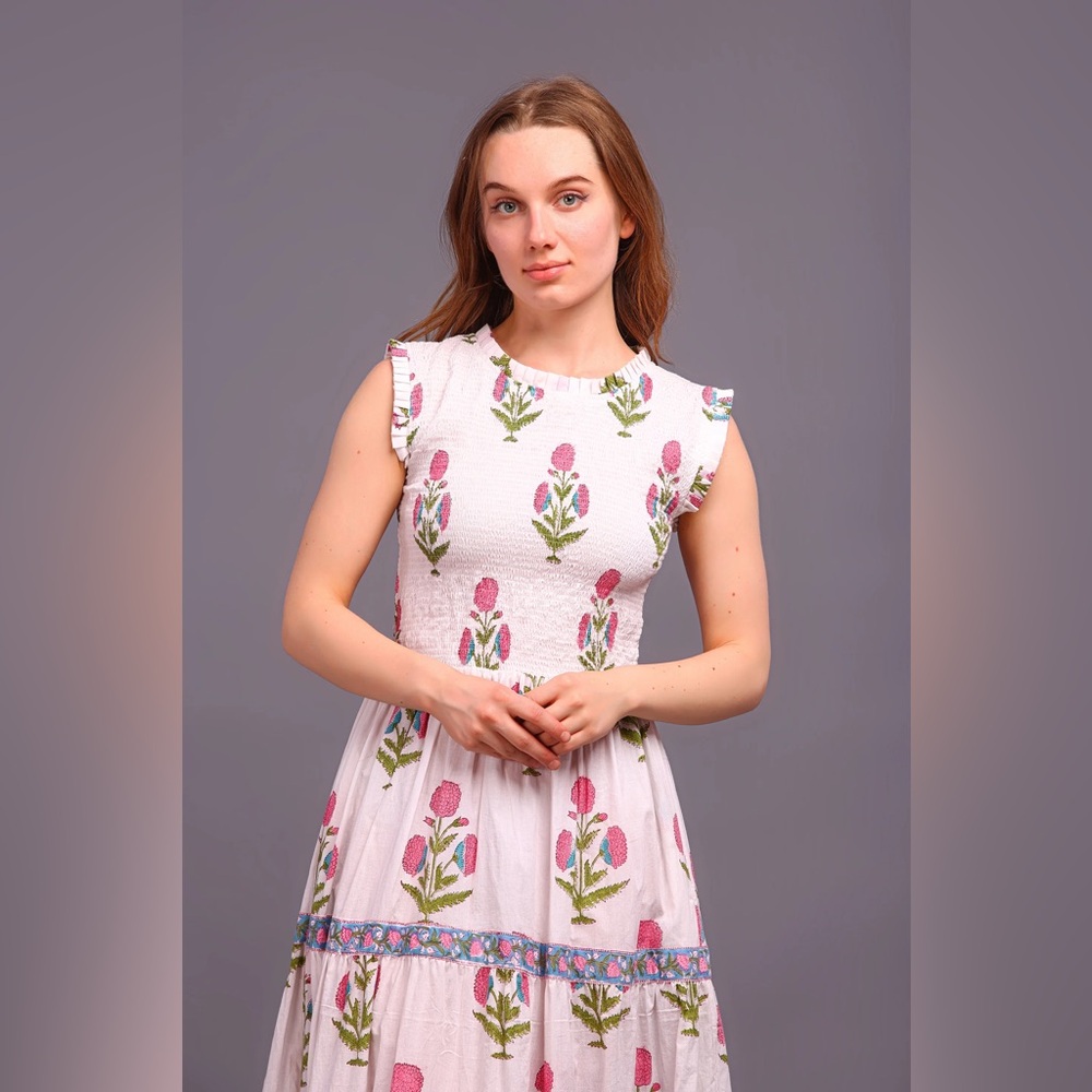 Handblock maxi dress by Pinksa fashion in Jaipur India -
